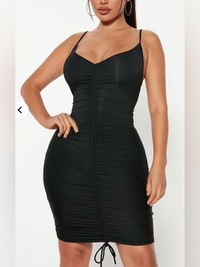 Fashion Nova Black Shanghai Ruched Spaghetti Strap Dress Size S